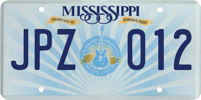 MS license plate JPZ012