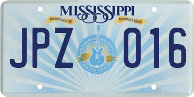 MS license plate JPZ016