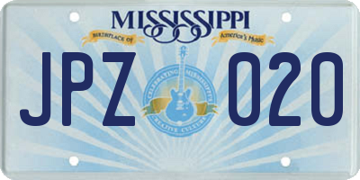 MS license plate JPZ020