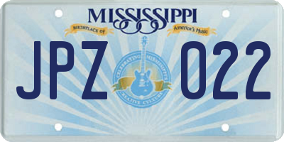 MS license plate JPZ022
