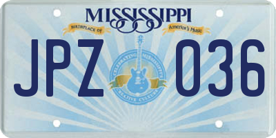 MS license plate JPZ036