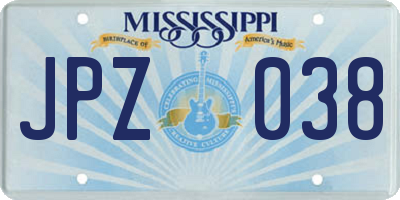 MS license plate JPZ038