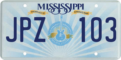 MS license plate JPZ103