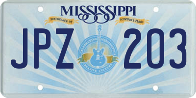 MS license plate JPZ203