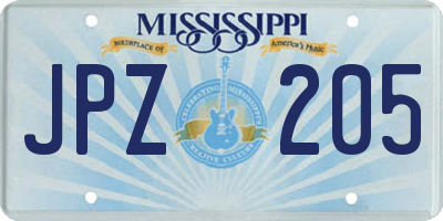 MS license plate JPZ205