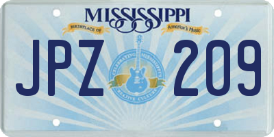 MS license plate JPZ209