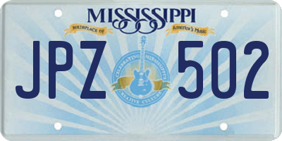 MS license plate JPZ502