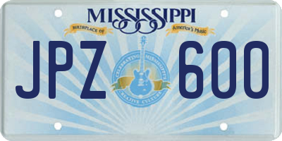 MS license plate JPZ600
