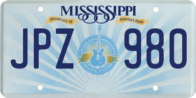 MS license plate JPZ980
