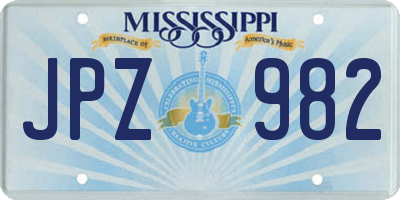 MS license plate JPZ982