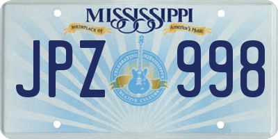 MS license plate JPZ998