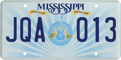 MS license plate JQA013