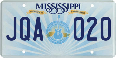MS license plate JQA020