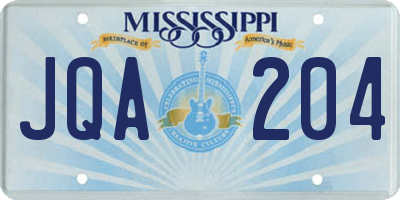 MS license plate JQA204