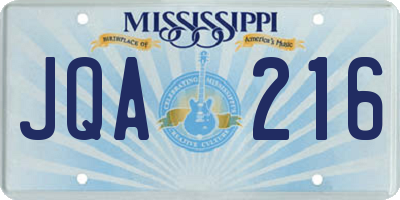 MS license plate JQA216