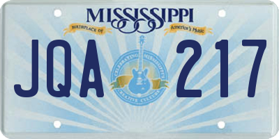 MS license plate JQA217