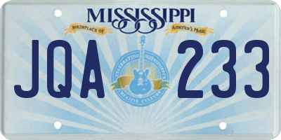 MS license plate JQA233