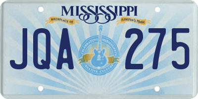 MS license plate JQA275