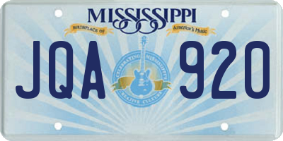 MS license plate JQA920
