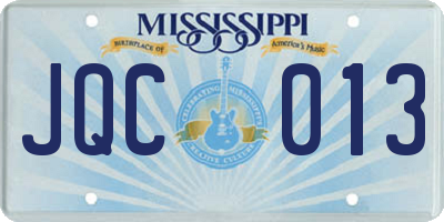 MS license plate JQC013