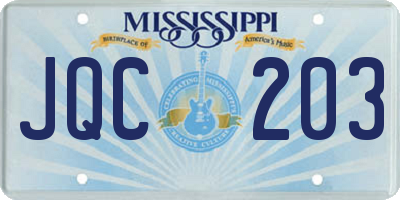 MS license plate JQC203