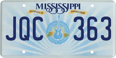 MS license plate JQC363