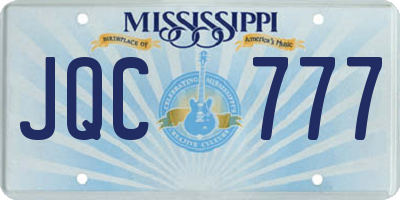 MS license plate JQC777