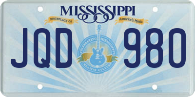MS license plate JQD980