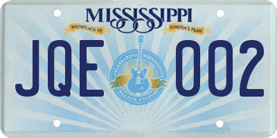 MS license plate JQE002