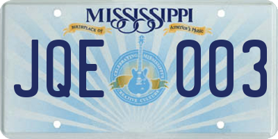 MS license plate JQE003