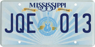MS license plate JQE013