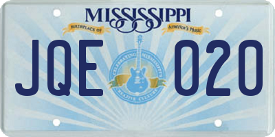 MS license plate JQE020