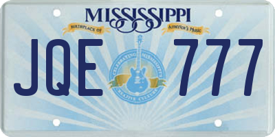 MS license plate JQE777