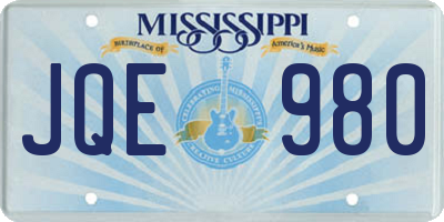 MS license plate JQE980
