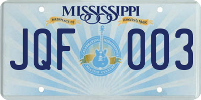 MS license plate JQF003
