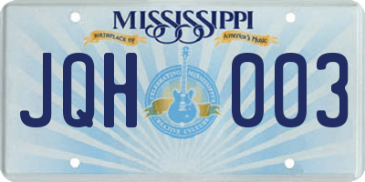 MS license plate JQH003