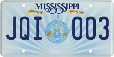 MS license plate JQI003