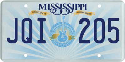 MS license plate JQI205