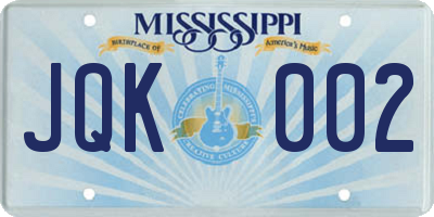 MS license plate JQK002