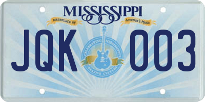 MS license plate JQK003