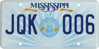MS license plate JQK006
