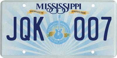 MS license plate JQK007