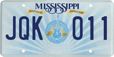 MS license plate JQK011