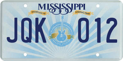 MS license plate JQK012