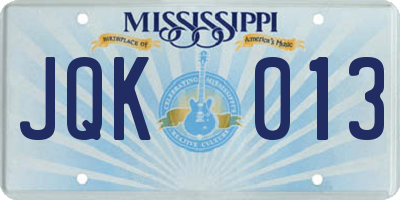 MS license plate JQK013