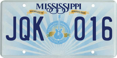MS license plate JQK016