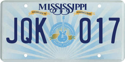 MS license plate JQK017