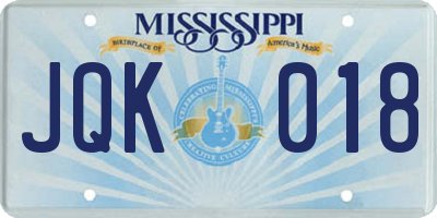MS license plate JQK018