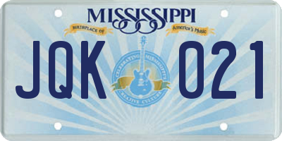 MS license plate JQK021