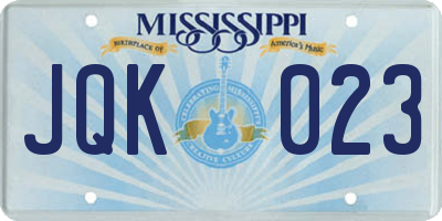 MS license plate JQK023